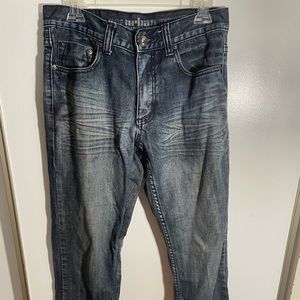 Distressed men’s jeans.